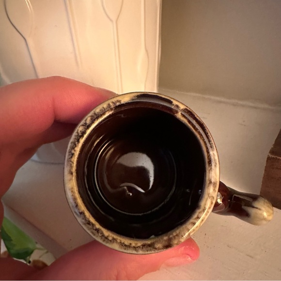 Vintage 1970s Espresso Cup - Cream Drip Glaze Over Brown Red Clay Pottery - Picture 5 of 8